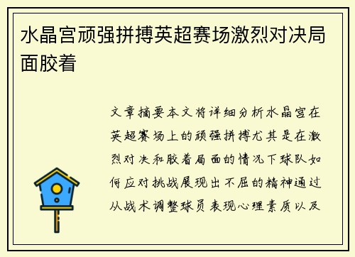 水晶宫顽强拼搏英超赛场激烈对决局面胶着